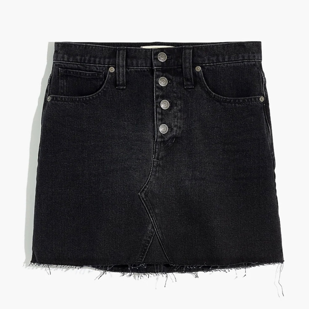 Madewell Revolve Rigid Denim A-Line Mini Skirt Lunar Wash Button-Front s 27/M